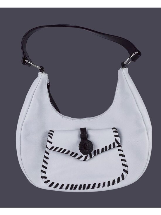Minicci Handbags - VTG Minicci Hippie White Shoulder Crescent Shaped Bag W/ Chocolate Brown Whipsti